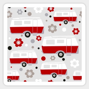 Vintage Caravan in Red, White and Grey Sticker